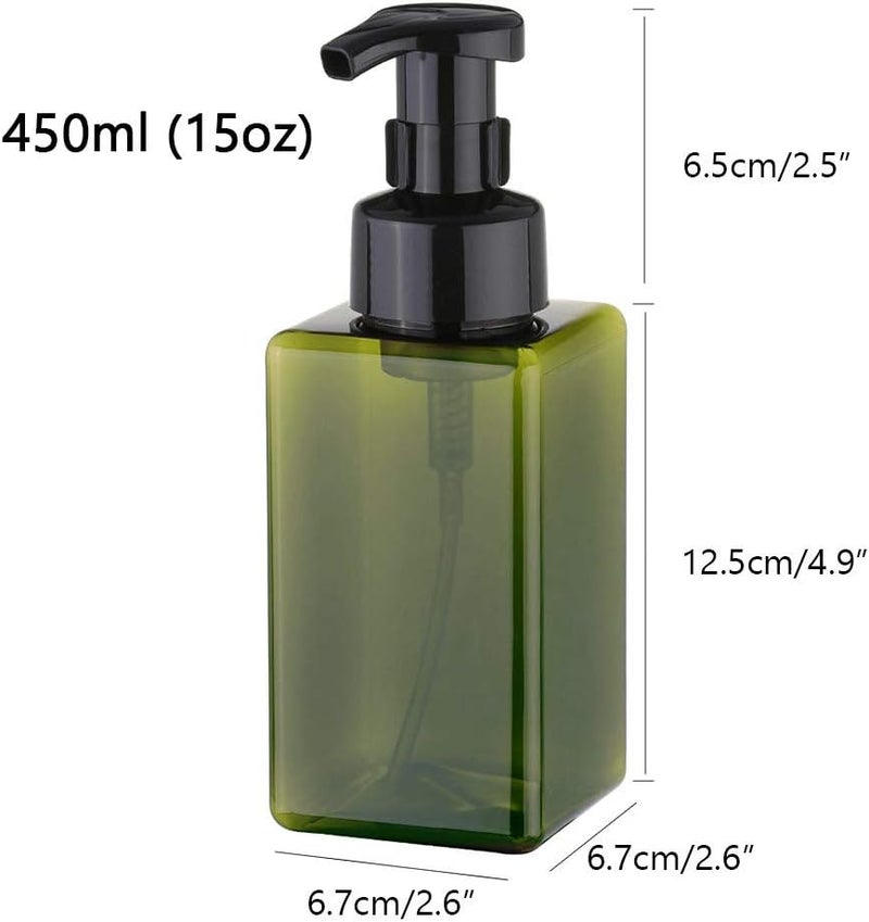 UUJOLY Foaming Soap Dispenser, 450ml (15oz) Refillable Pump Bottle Plastic for Liquid Soap, Shampoo, Body Wash (2 Pcs) (Green) - Image 2
