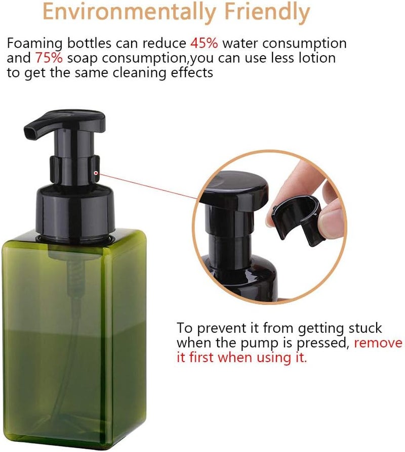 UUJOLY Foaming Soap Dispenser, 450ml (15oz) Refillable Pump Bottle Plastic for Liquid Soap, Shampoo, Body Wash (2 Pcs) (Green) - Image 4