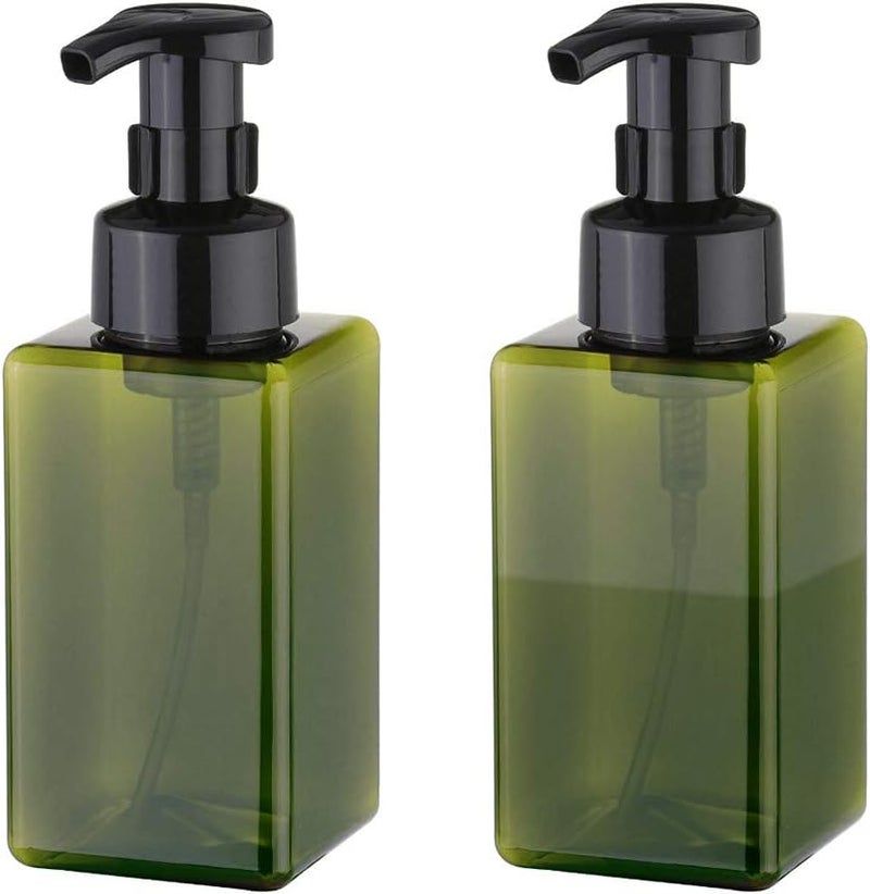 UUJOLY Foaming Soap Dispenser, 450ml (15oz) Refillable Pump Bottle Plastic for Liquid Soap, Shampoo, Body Wash (2 Pcs) (Green) - Image 1