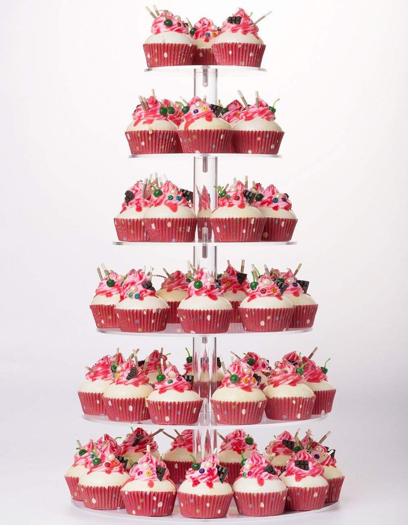 YestBuy Cupcake Stand 6 Tier Large Cupcake Tower Display Round Cupcake Holder Acrylic Dessert Stand Pastry Display Tree for Party Wedding Baby Shower