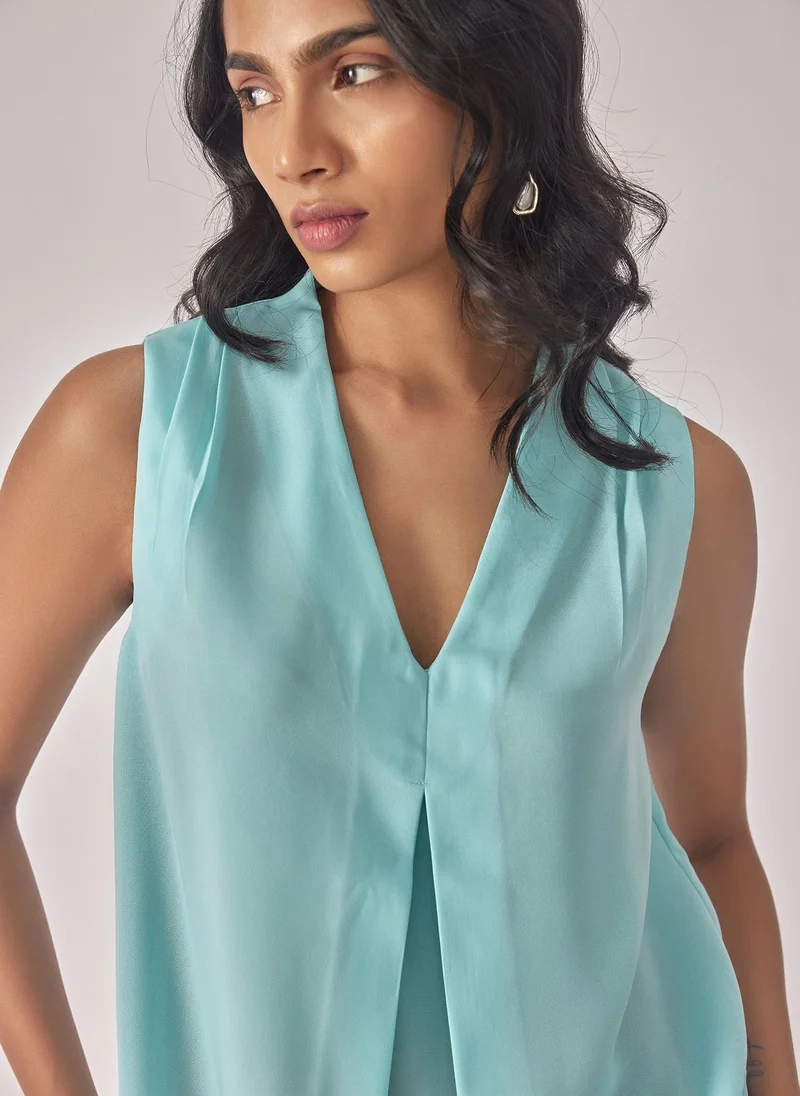 ذا ليبل لايف Sky Blue Inverted Pleat Top