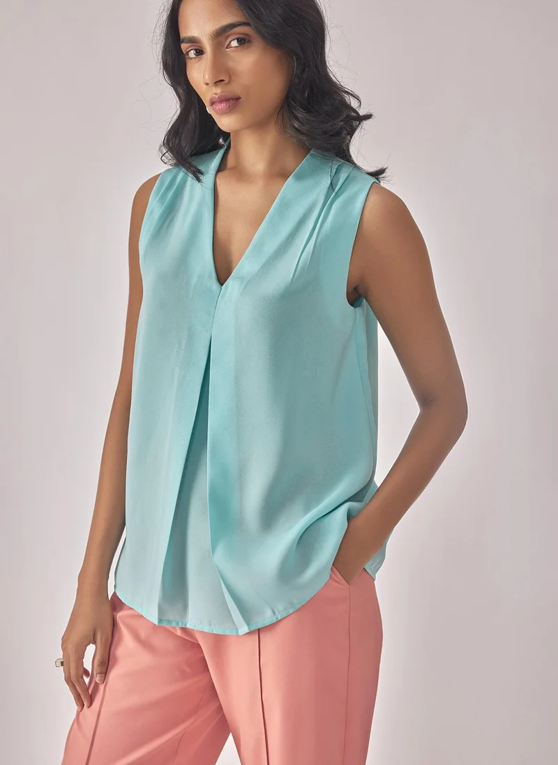ذا ليبل لايف Sky Blue Inverted Pleat Top