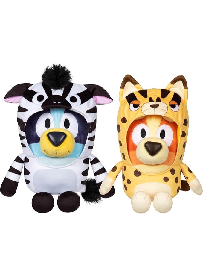 BLUEY Animal Costume Plush Toys 2-Pack | Soft & Cuddly Zebra and Leopard Stuffed Animals | Interactive Talking Plush Set for Kids - Image 1