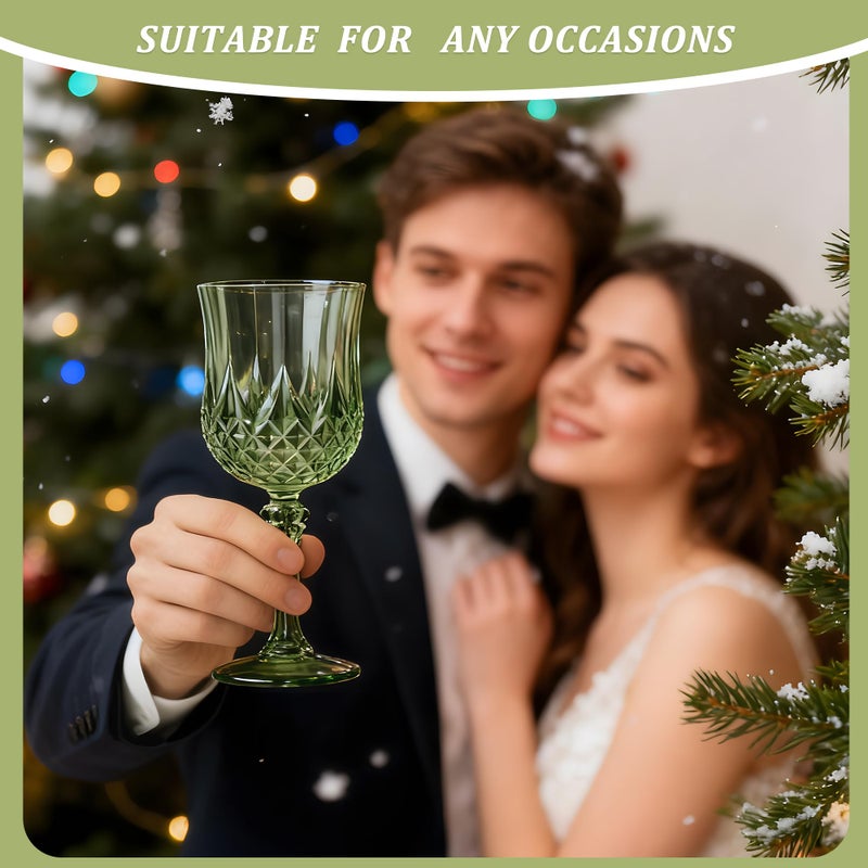 HTTBEIZI 7OZ Plastic Wine Glasses, Reusable Vintage Goblets Unbreakable Drinking Glasses Crystal Water Cups Champagne for Wedding, Parties, Easter (24, Light Green) - Image 5