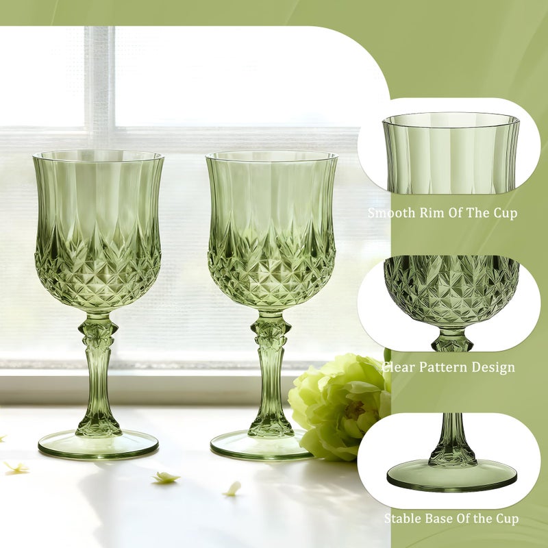 HTTBEIZI 7OZ Plastic Wine Glasses, Reusable Vintage Goblets Unbreakable Drinking Glasses Crystal Water Cups Champagne for Wedding, Parties, Easter (24, Light Green) - Image 3