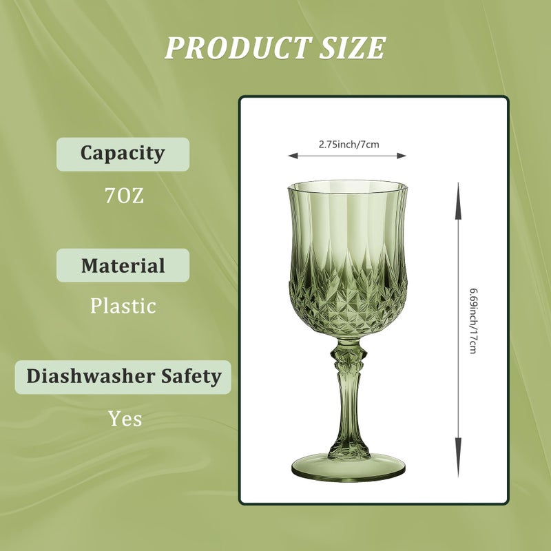 HTTBEIZI 7OZ Plastic Wine Glasses, Reusable Vintage Goblets Unbreakable Drinking Glasses Crystal Water Cups Champagne for Wedding, Parties, Easter (24, Light Green) - Image 2