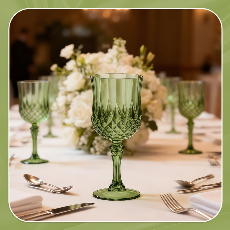 HTTBEIZI 7OZ Plastic Wine Glasses, Reusable Vintage Goblets Unbreakable Drinking Glasses Crystal Water Cups Champagne for Wedding, Parties, Easter (24, Light Green) - Image 4