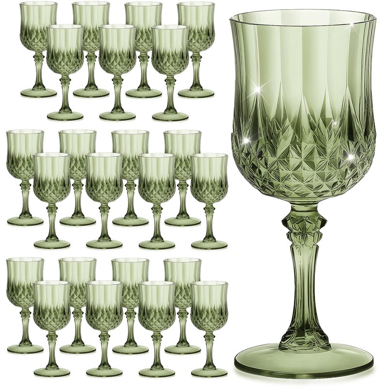 HTTBEIZI 7OZ Plastic Wine Glasses, Reusable Vintage Goblets Unbreakable Drinking Glasses Crystal Water Cups Champagne for Wedding, Parties, Easter (24, Light Green) - Image 1