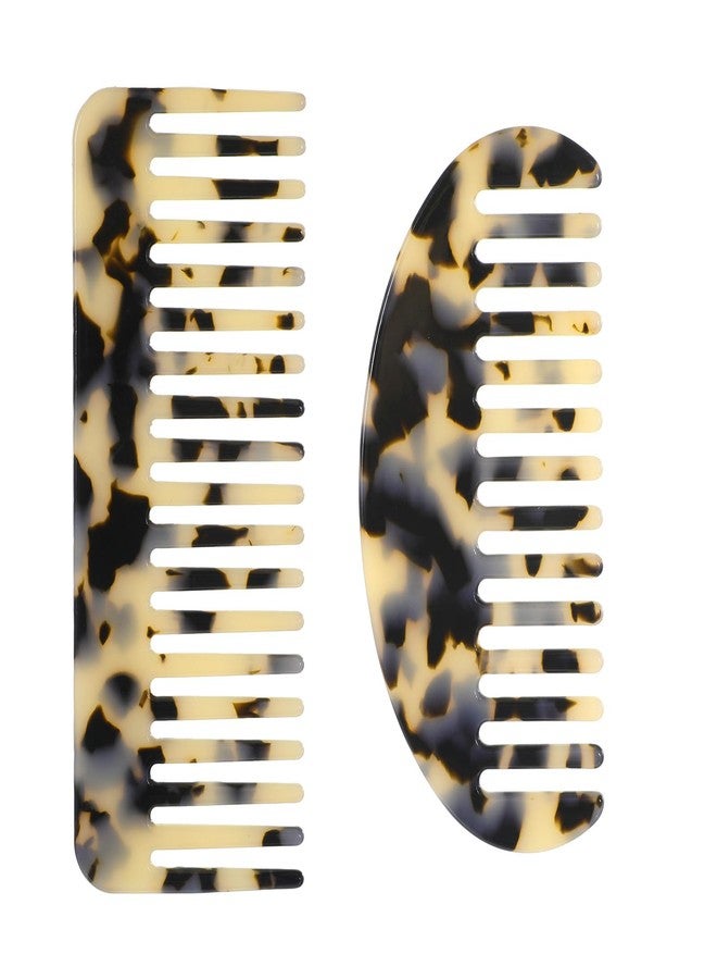 Gtziqa Large Wide Tooth Tortoise Shell Comb, 2 Pack Wide Tooth Combs French Hair Detangling Comb Cellulose Acetate Detangler Combing Leopard Print Pocket Combs for Women Thick Curly Wavy Wet and Dry Hair - Image 1