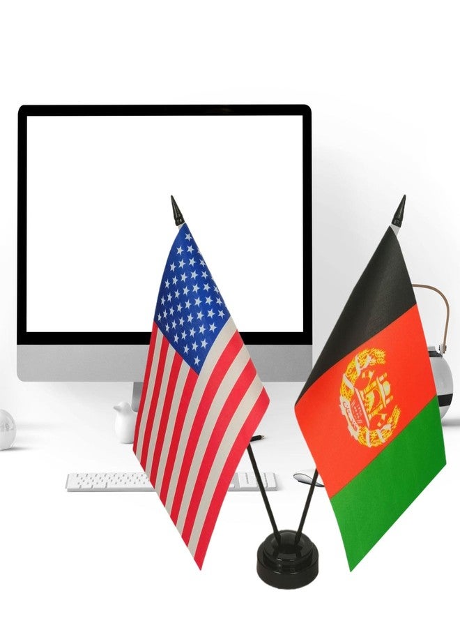 Zigvert America & Afghanistan Twin Flag Desk Set, US Afghanistan Table Flags, 8 x 5 Inches American & Afghans Deluxe Desk Flag Set - Miniature USA & Afghanistan Stick Flag With Flag Stand - Image 3