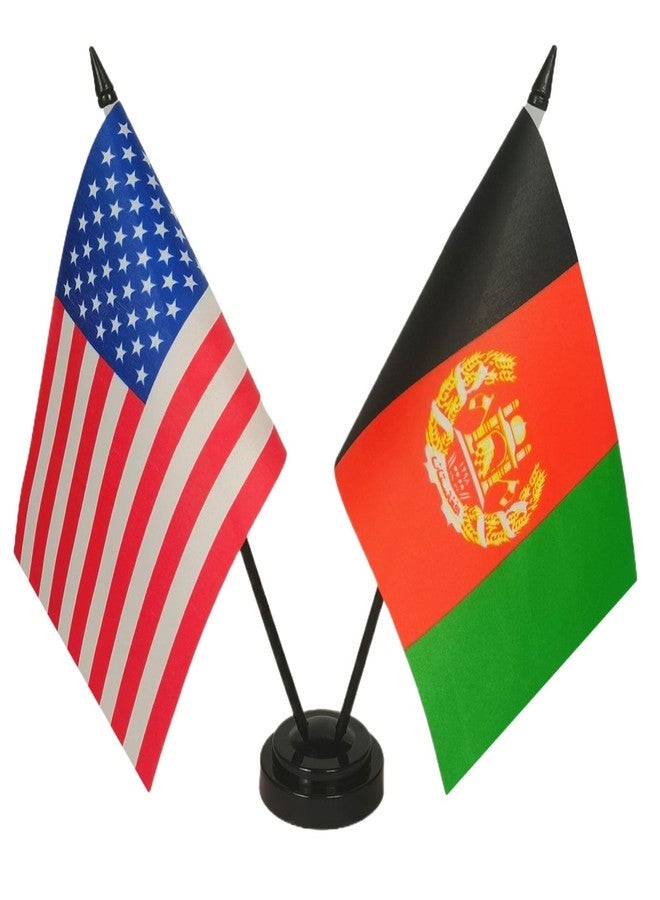 Zigvert America & Afghanistan Twin Flag Desk Set, US Afghanistan Table Flags, 8 x 5 Inches American & Afghans Deluxe Desk Flag Set - Miniature USA & Afghanistan Stick Flag With Flag Stand - Image 1