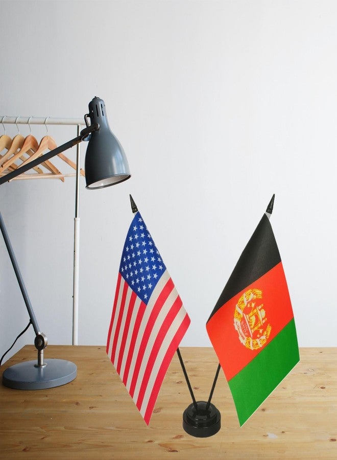 Zigvert America & Afghanistan Twin Flag Desk Set, US Afghanistan Table Flags, 8 x 5 Inches American & Afghans Deluxe Desk Flag Set - Miniature USA & Afghanistan Stick Flag With Flag Stand - Image 2