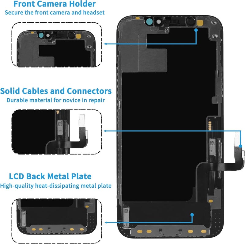 Ayake Store for iPhone 12/12 Pro Screen Replacement, 6.1 inch FHD LCD Display and Touch Digitizer Screen, True Tone Programmable, Face ID Remains (for A2172, A2402, A2404 A2403, A2341, A2406, A2408, A2407) - Image 2