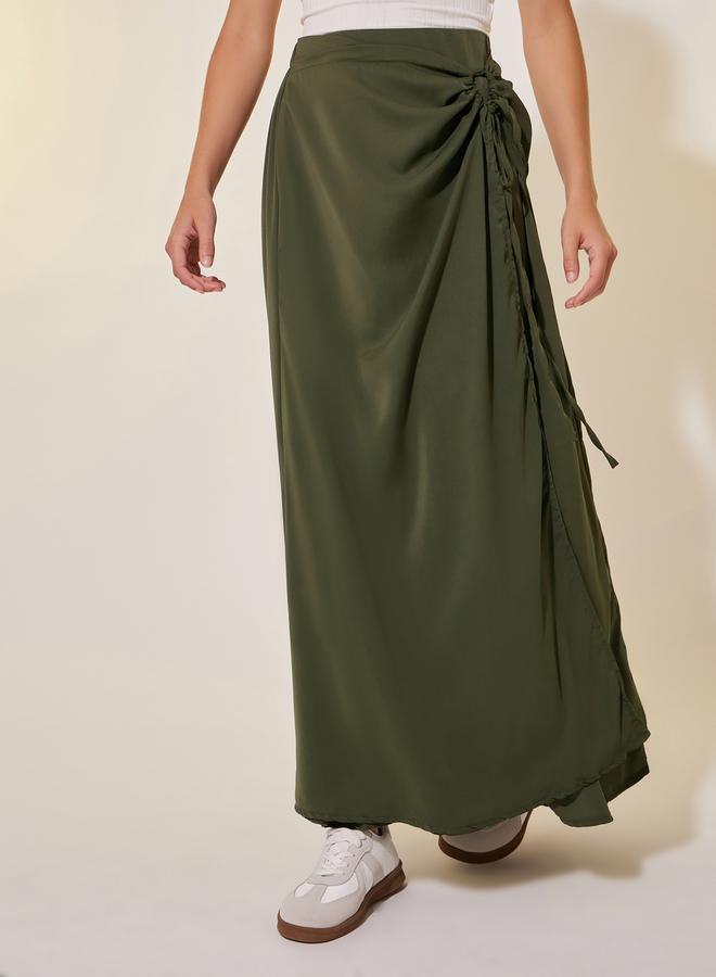 Take Two Solid Drawstring Tie Midi Skirt  - Image 2