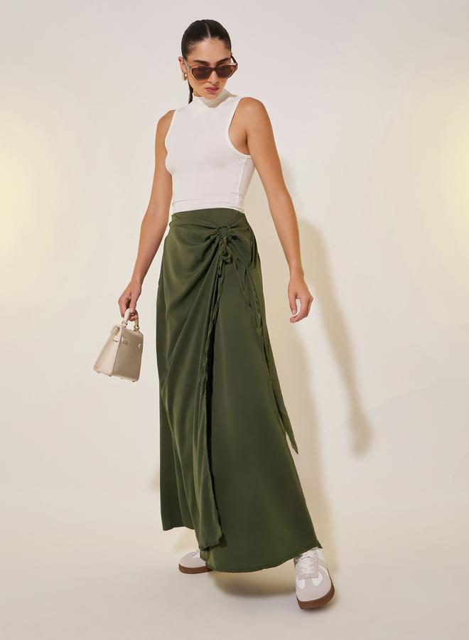 Take Two Solid Drawstring Tie Midi Skirt  - Image 1
