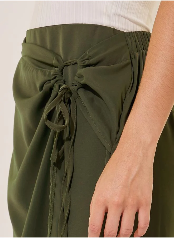 Styli Solid Drawstring Tie Midi Skirt