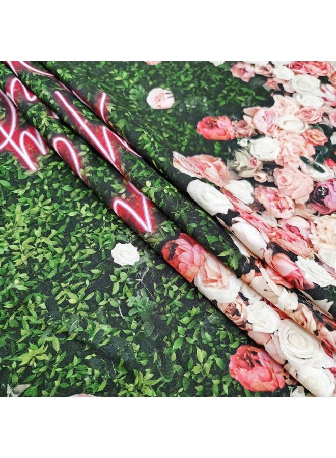 Riyidecor Happy Birthday Backdrop for Women Neon Flower Wall Pink Rose Green Leaves Floral Blossom Botanical Plant Nature 7Wx5H Feet Girls Photography Background Birthday Photo Studio Shoot Fabric - Image 4