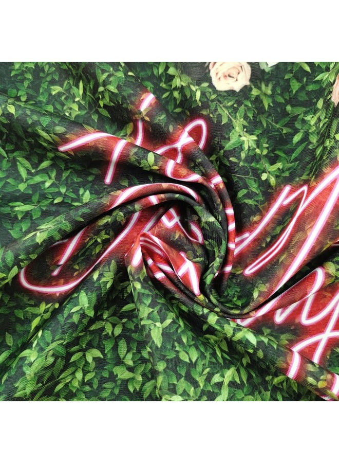 Riyidecor Happy Birthday Backdrop for Women Neon Flower Wall Pink Rose Green Leaves Floral Blossom Botanical Plant Nature 7Wx5H Feet Girls Photography Background Birthday Photo Studio Shoot Fabric - Image 5