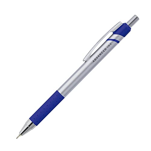 Office Depot Advanced Ink Retractable Ballpoint Pens, Needle Point, 0.7 mm, Silver Barrel, Blue Ink, Pack Of 12 - Image 5