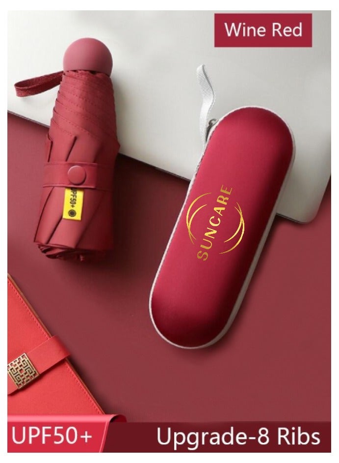 SUNCARE Umbrella for Rain & Sun Protection – 8 Ribs Compact Waterproof Windproof Folding Travel Umbrella, All-Weather Compact Unisex Umbrella for Kids & Adults (Cherry Red) - Image 2