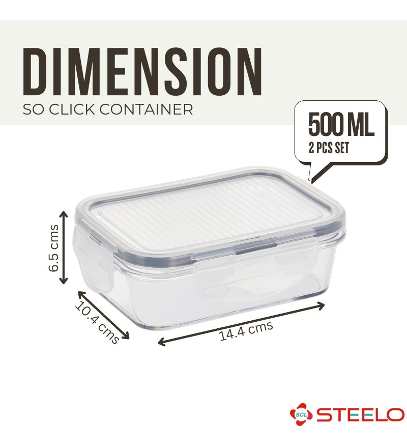 SCL Steelo Steelo Sofresh Soclick Plastic Container Set Kitchen Organiser Air Tight Container Set Fridge Safe US FDA Approved Food Grade Heavy Duty Material, BPA Free (Clear,500ml,Pack of 2) - Image 3