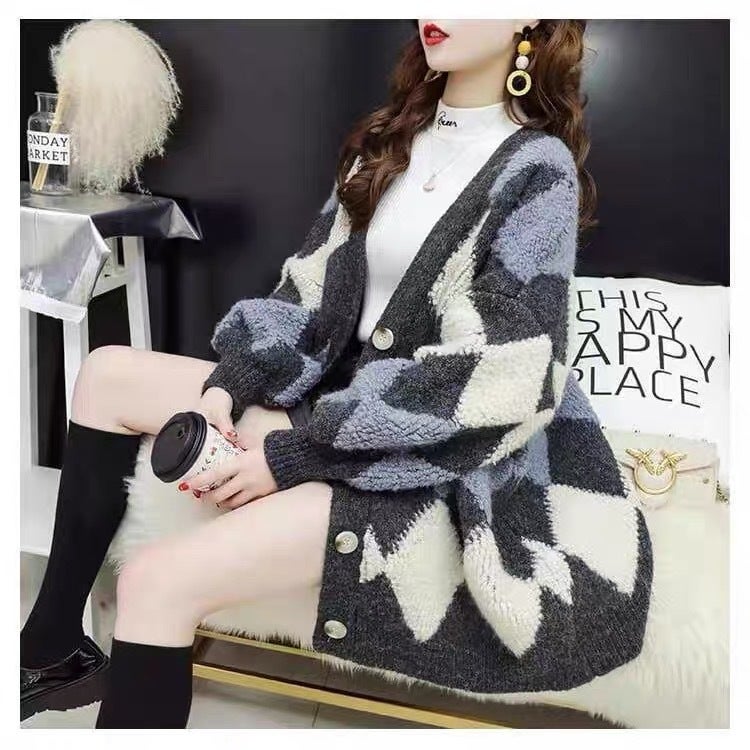 2024 Early Autumn Popular SweaterJacket Womens Loose-Fit Korean Style Knitted Cardigan Thick Sleeveless POLO Collar Gray  - Image 1