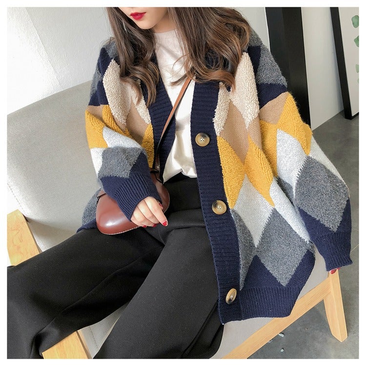 2024 Early Autumn Popular SweaterJacket Womens Loose-Fit Korean Style Knitted Cardigan Thick Sleeveless POLO Collar Gray  - Image 2