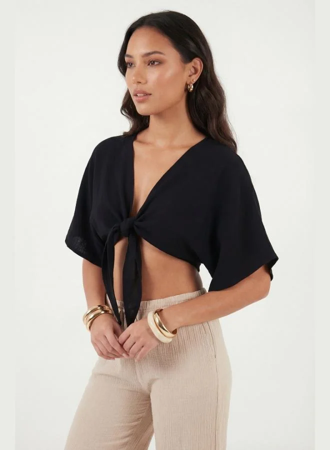 Lela  Lela Cotton Comfort Fit Tie-Up Batwing Sleeve Bolero Women's BOLERO 5866354 for Women | Best Price UAE