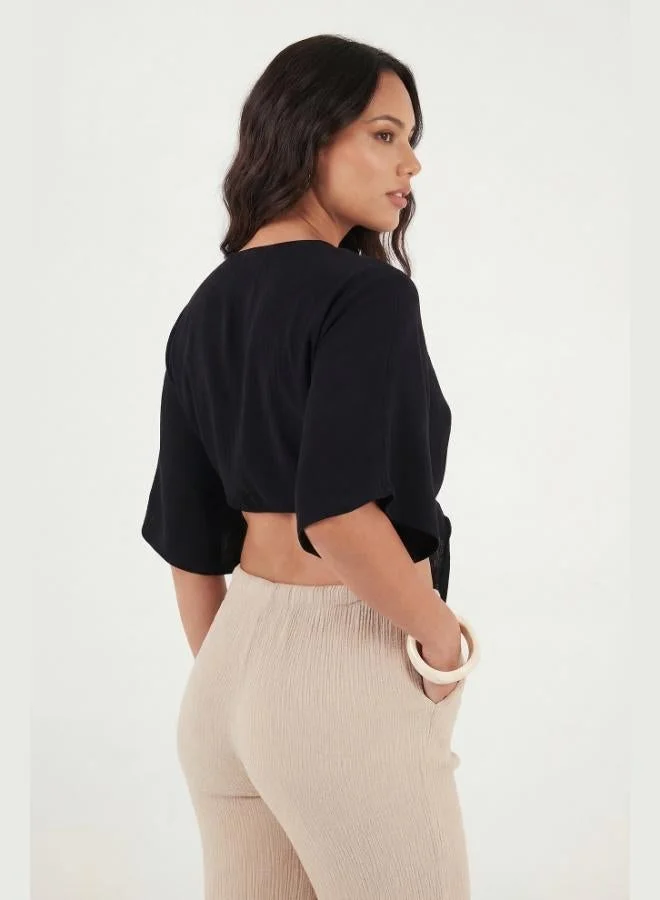 Lela  Lela Cotton Comfort Fit Tie-Up Batwing Sleeve Bolero Women's BOLERO 5866354 for Women | Best Price UAE