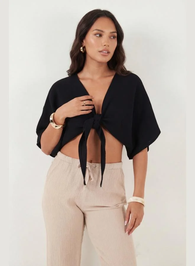 Lela  Lela Cotton Comfort Fit Tie-Up Batwing Sleeve Bolero Women's BOLERO 5866354 for Women | Best Price UAE