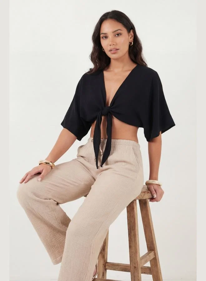 Lela  Lela Cotton Comfort Fit Tie-Up Batwing Sleeve Bolero Women's BOLERO 5866354 for Women | Best Price UAE