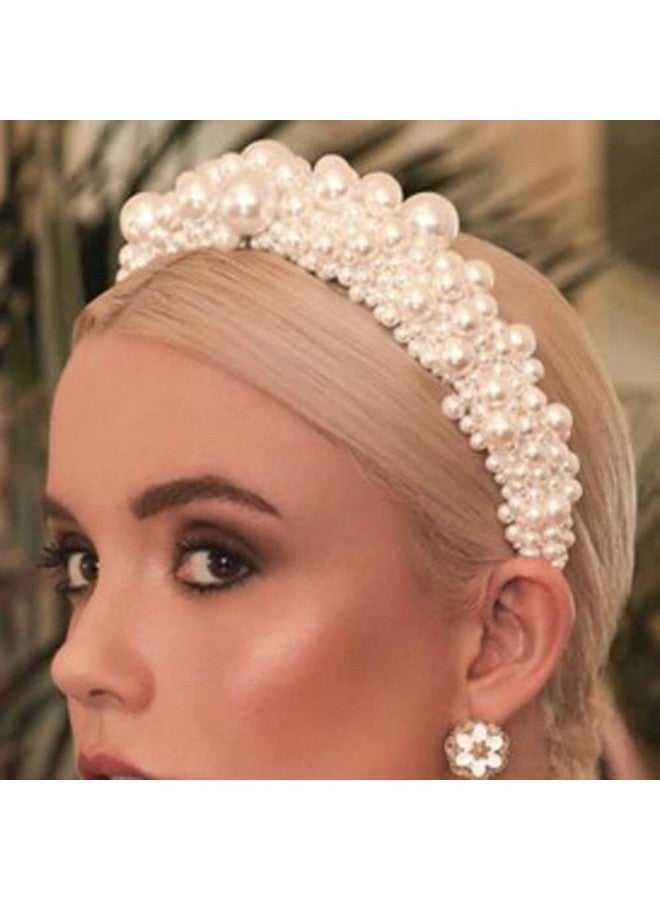 Wiwpar Pearl Headbands Wide Hair Hoop With Pearls Elegant White Pearl Head Band Headwear Bridal Hair Hoop Wedding Hair Accessories For Women Girls (Style 2) - Image 1