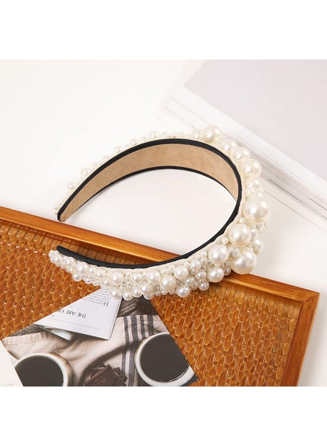 Wiwpar Pearl Headbands Wide Hair Hoop With Pearls Elegant White Pearl Head Band Headwear Bridal Hair Hoop Wedding Hair Accessories For Women Girls (Style 2) - Image 3