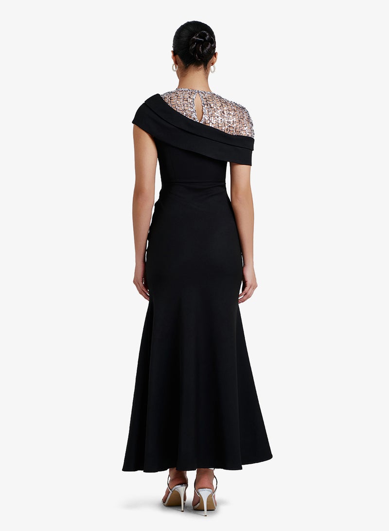 CHASE Asymmetric Embellished Neckline Front Slit Maxi Dress - Image 2