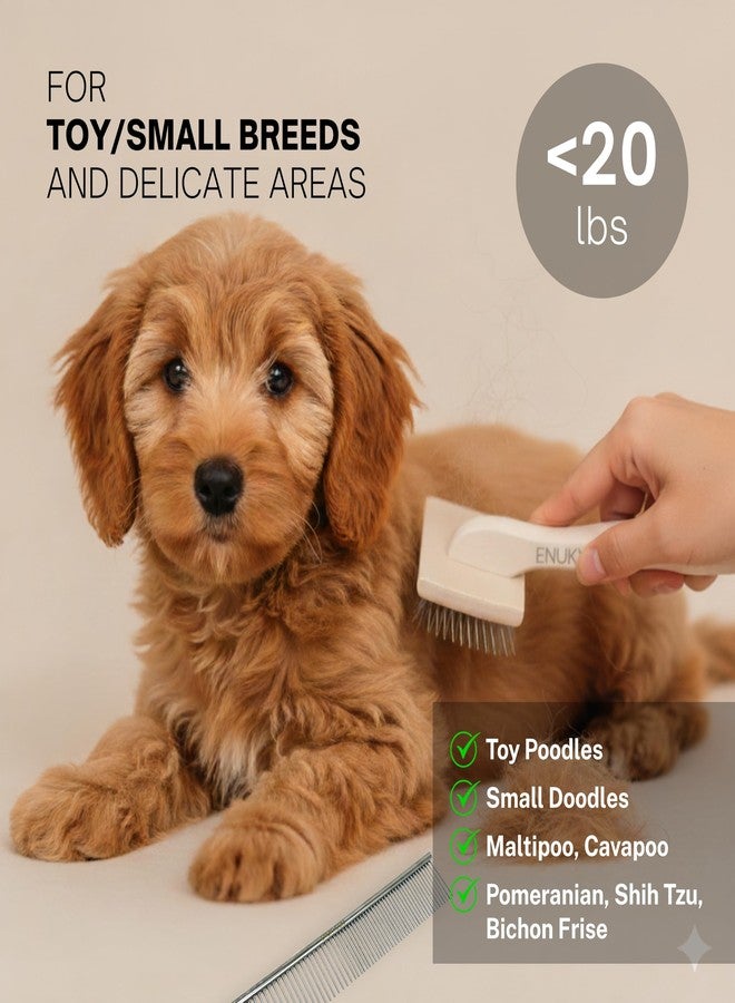 ENUKYCOM Grooming Dog Slicker Brush for Toy Poodle, Small Doodles & Maine Coon Cats - Best Dog Brush for Cockapoo Cavapoo Maltipoo and Pomeranian - Pet Slicker Brush & Comb Kit for Cats & small Great Pyrenees - Image 2