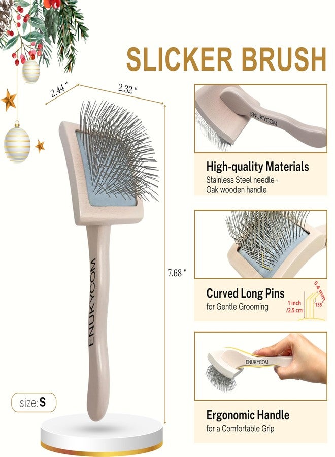 ENUKYCOM Grooming Dog Slicker Brush for Toy Poodle, Small Doodles & Maine Coon Cats - Best Dog Brush for Cockapoo Cavapoo Maltipoo and Pomeranian - Pet Slicker Brush & Comb Kit for Cats & small Great Pyrenees - Image 3