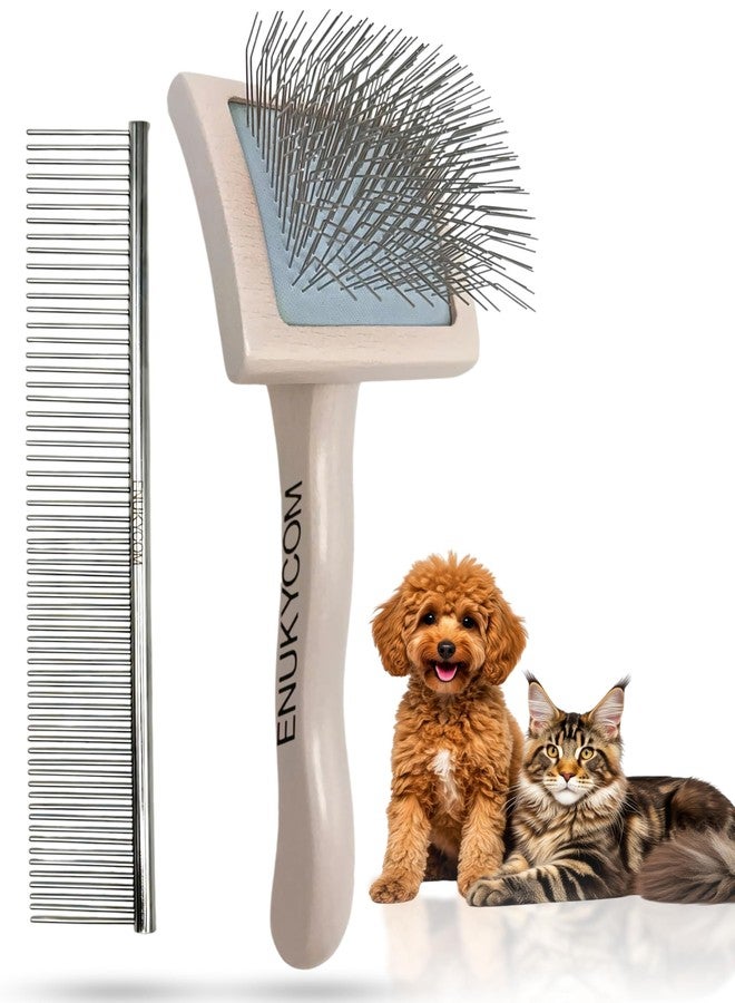 ENUKYCOM Grooming Dog Slicker Brush for Toy Poodle, Small Doodles & Maine Coon Cats - Best Dog Brush for Cockapoo Cavapoo Maltipoo and Pomeranian - Pet Slicker Brush & Comb Kit for Cats & small Great Pyrenees - Image 1