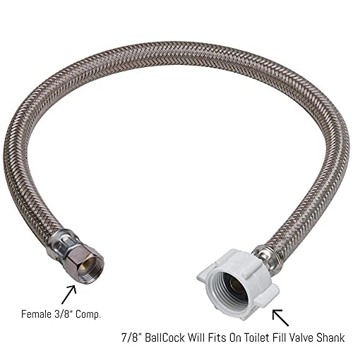 EZ-Fluid 9" Toilet Water Supply Connector, Braided Stainless Steel - 3/8“ Female Compression Thread x 7/8” Female Ballcock Thread 9-Inch Toilet Water Connectors Hose (1-PACK) - Image 3