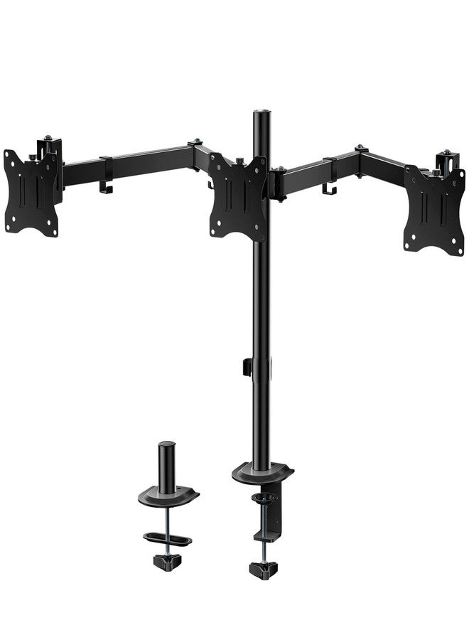 WALI Triple Monitor Mount, Heavy Duty Triple Monitors Stand for 13-27 inch Screens, Adjustable 3 Monitor Desk Mount with Swivel, Tilt, Rotation, Clamp & Grommet Base Kit (M003SN), Black - Image 1