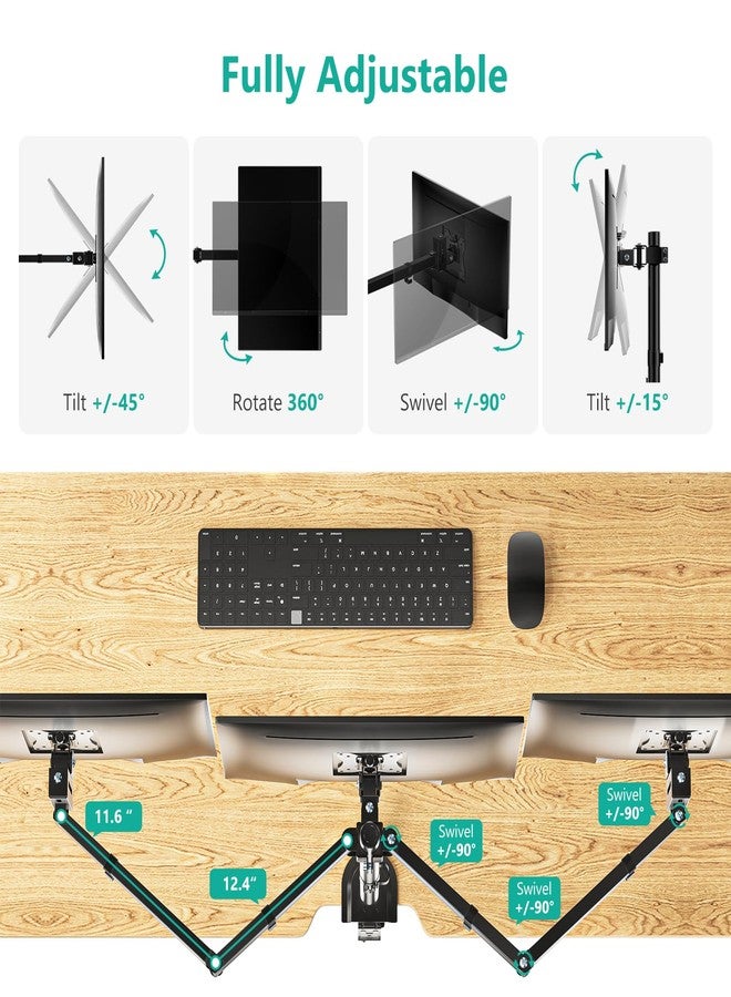 WALI Triple Monitor Mount, Heavy Duty Triple Monitors Stand for 13-27 inch Screens, Adjustable 3 Monitor Desk Mount with Swivel, Tilt, Rotation, Clamp & Grommet Base Kit (M003SN), Black - Image 5
