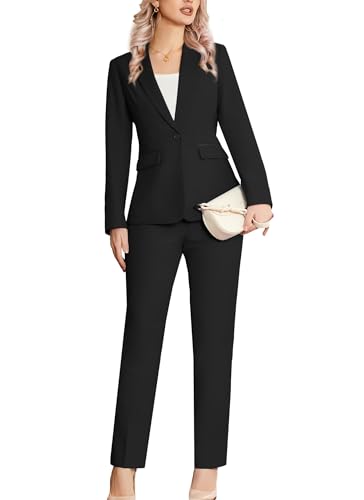 Kelyaa Women's 2 Piece Suit Notched Lapel One Button Slim Fit Business Office Work Tuxedo Blazer Pants Set Black - Image 1