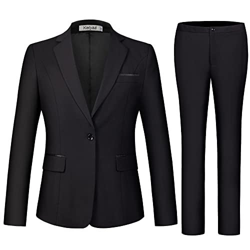 Kelyaa Women's 2 Piece Suit Notched Lapel One Button Slim Fit Business Office Work Tuxedo Blazer Pants Set Black - Image 2