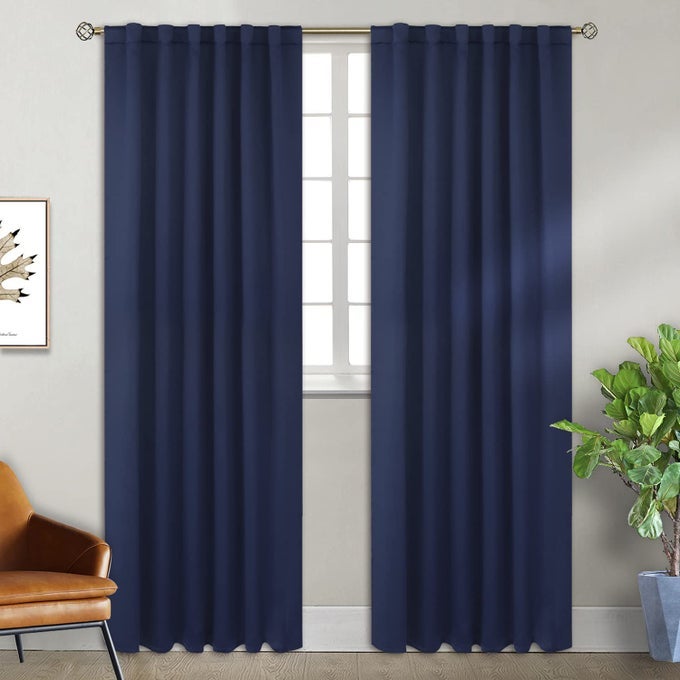 BLACKOUT CURTAINS 84 INCH LENGTH 2 PANELS FOR BEDROOM ROD POCKET AND BACK TAB THERMAL INSULATED ROOM DARKENING CURTAINS FOR LIVING ROOM 52 X 84 INCH NAVY BLUE