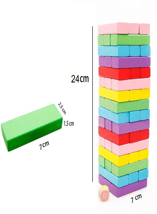 SHIPEASE 51 Pcs Wooden Blocks with 4 Dices Stacking Toys Educational Puzzle Challenging Maths Game Tumbling Tower Game or Kids and Adults (Color) - Image 4