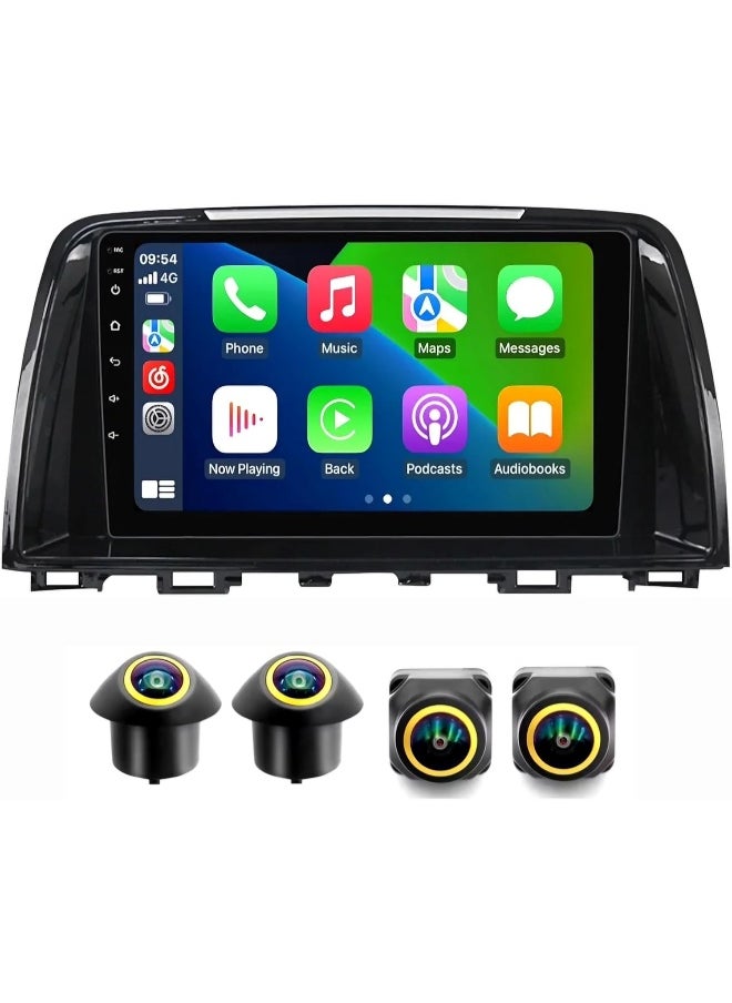 Fit Mazda 6 Car Stereo Mazda 6 Android Screen 2012-2017 With Apple Carplay Android Auto Wireless WiFi DSP FM&AM BT AHD Camera Included Fast Interface QLED (4+32GB 360D Cameras)