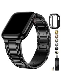 Fullmosa Fullmosa Metal Bands Compatible Apple Watch Strap 45mm 44mm 42mm, Steel Apple Watch Band with Case for iWatch Series Ultra 9 8 7 6 5 4 3 2 1 SE,42mm 44mm 45mm,Black [Watch NOT Included]  - Image 1