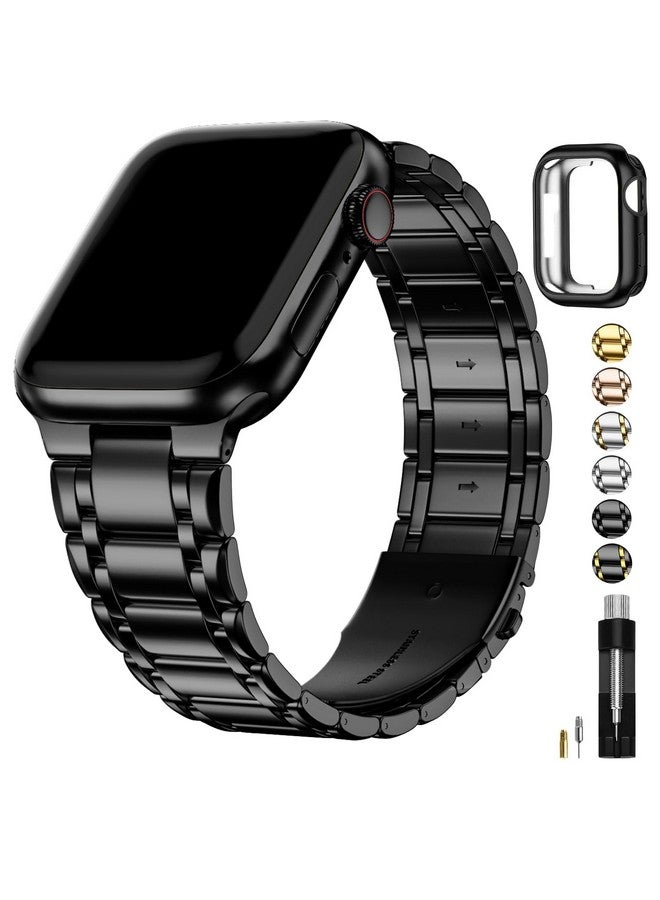 Fullmosa Fullmosa Metal Bands Compatible Apple Watch Strap 45mm 44mm 42mm, Steel Apple Watch Band with Case for iWatch Series Ultra 9 8 7 6 5 4 3 2 1 SE,42mm 44mm 45mm,Black [Watch NOT Included]  - Image 1