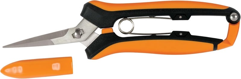 Fiskars Curved Micro-Tip Pruning Snips - 6" Garden Shears with Sheath and SoftGrip Handle - Yard and Garden Tools - Orange/Black - Image 1