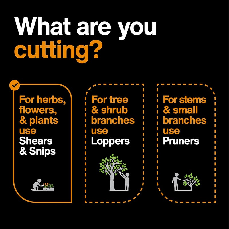 Fiskars Curved Micro-Tip Pruning Snips - 6" Garden Shears with Sheath and SoftGrip Handle - Yard and Garden Tools - Orange/Black - Image 5
