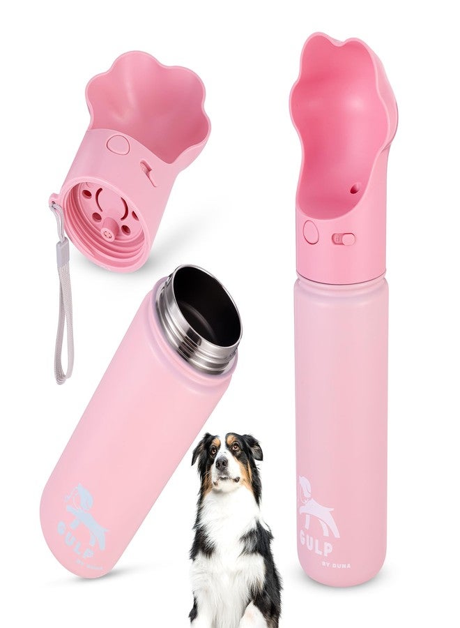 Duna Gulp by Duna 18oz Dog Travel Water Bottle with Paw-Shaped Bowl - Insulated Stainless Steel, Leakproof & Portable with Carry Strap - Outdoor Walking, Hiking & Pet Hydration On-The-Go - Pink - Image 1